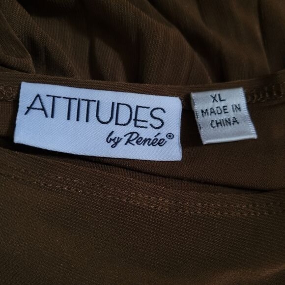 Attitudes By Renee Blouse Top Size XL Brown Pleated Career Work Contemporary QVC - Picture 7 of 8